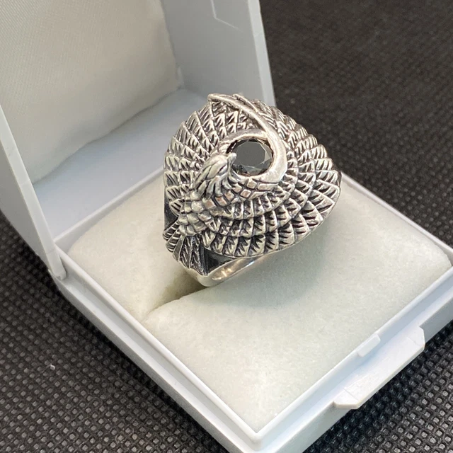 Bague Large En Argent Massif 925 - Jonc Style Dôme Avec Strass - Taille 61 - Occasion