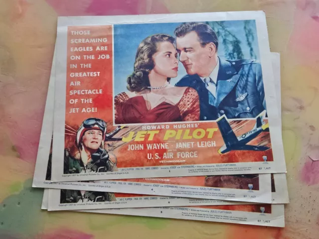 1957 JET PILOT Original Lobby Cards 11x14 John Wayne, Janet Leigh AIR FORCE