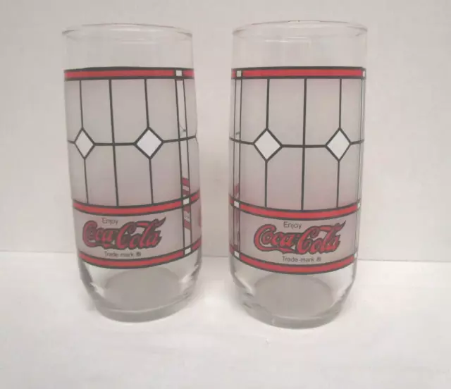 Libbey  Coca-Cola Enjoy Tiffany Style Frosted Stained Drinking Glasses Set of 2