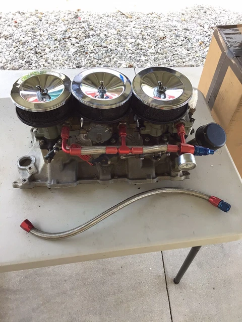 Edelbrock #c-357used SMALL BLOCK CHEVY TRI POWER INTAKE MANIFOLD SBC 262-400cid Edelbrock #c-357used SMALL BLOCK CHEVY TRI POWER INTAKE MANIFOLD SBC 262-400cid