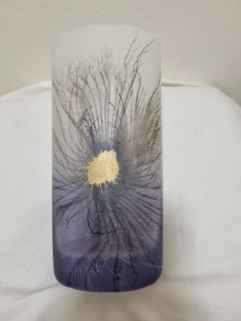 Stunning Herner Glass Vase Purple Gold Peacock Feather