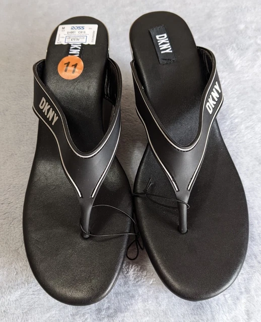 DKNY Women's Platform Wedge Thong Sandals Black Size 11M  New No Box