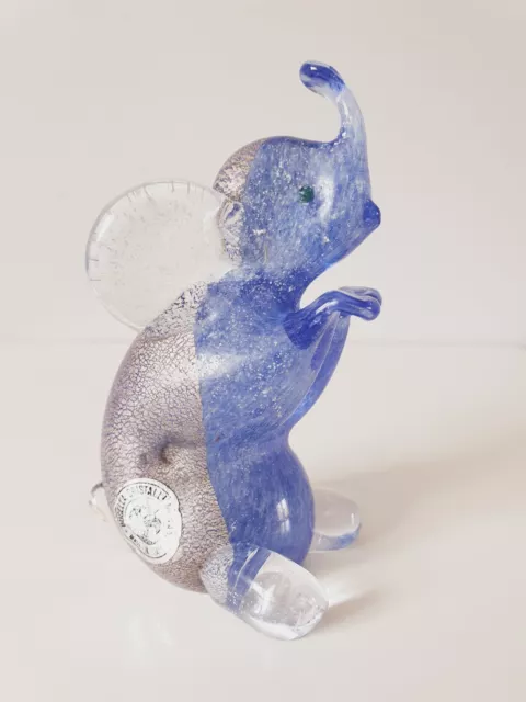 Small Italian Bucella Cristalli Murano Glass Blue & Gold Fleck Elephant Labelled