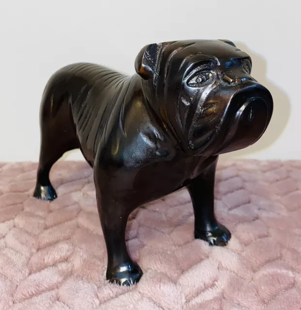 Vintage Bronze Copper Color Metal Bulldog Statue Figure 7" Long RARE Art