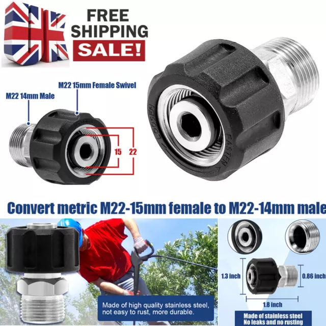 Pressure Washer Adapter M22 15mm Female to M22 14mm Male Thread Hose Fitting Kit