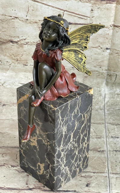 ART NOUVEAU BRONZE FAIRY BUTTERFLY Girl OLD BOOKEND BOOK ENS MARBLE BASE