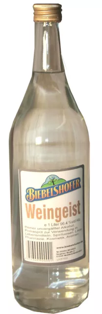 Weingeist, reiner Alkohol, Primasprit, Trinkalkohol, 96,4% 1 Liter