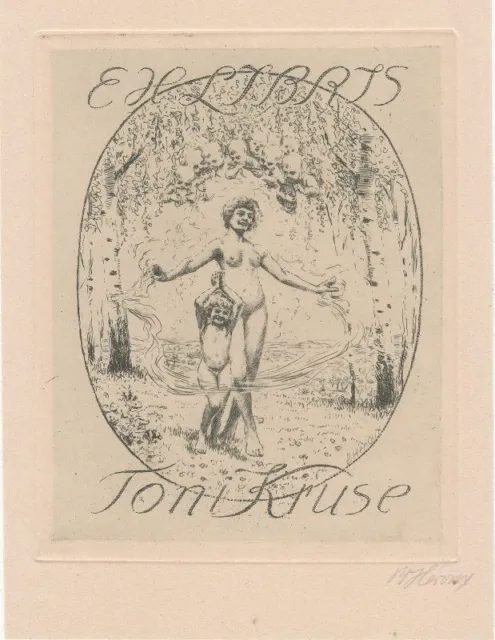 Exlibris Bookplate Radierung Bruno Héroux 1868-1944 Frauenakt Kind Akt