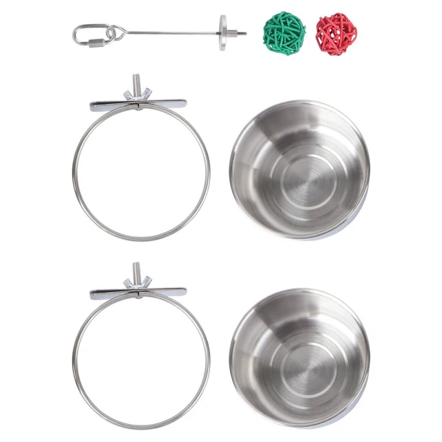 Juego de 5 piezas de utensilios jaula para pájaros árbol vid jaula para pájaros perchas plateadas