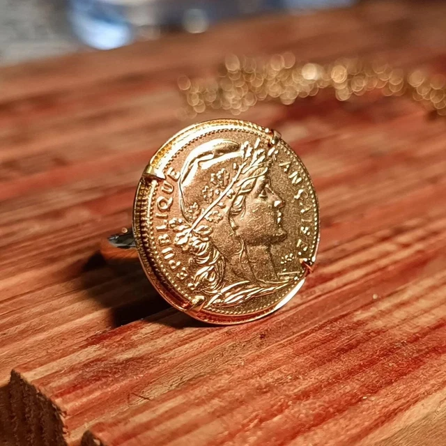 Monture Bague En Or 9 Carats Pour Pièce 10 Francs Or - Design Plume Avec 6 Griffes - Neuf Avec étiquettes