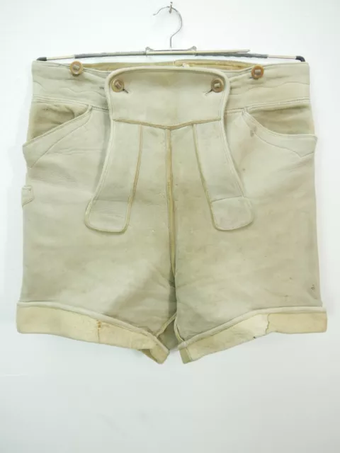Stabile kurze Hirschleder Lederhose edel speckig in grau Handarbeit  Gr.46