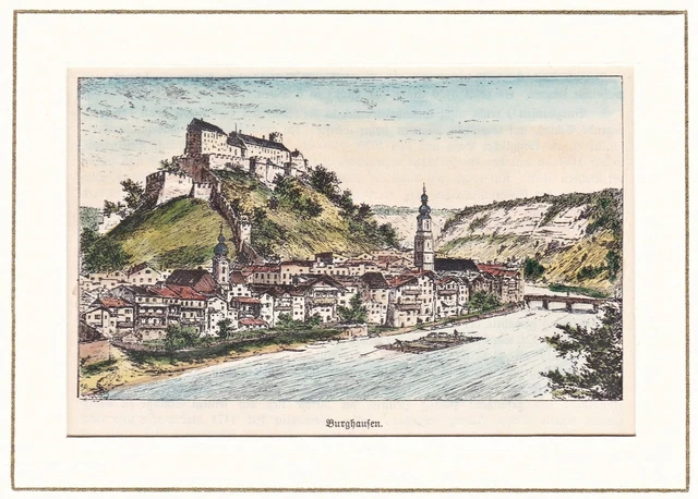 Burghausen LK Altötting Oberbayern Bayern Ansicht Holzstich woodcut 1870