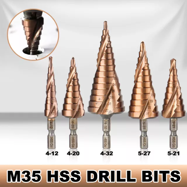 HSS Drill Bit Set Titanium Nitride Coated Steel Step Quick Change 1/4 Shank