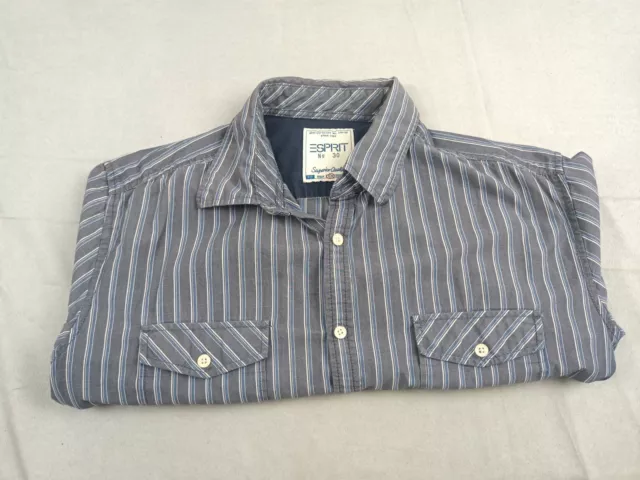Esprit Number 30 Shirt Men's Size L Slim Grey Striped Short Sleeve Collared 3