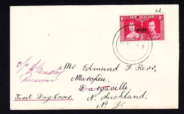 Niue (NZ) 1937 FDC KGVI & Queen Elizabeth red 1d, 2-ring cancel