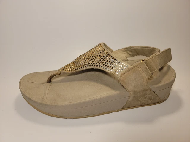 FitFlop Womens 6 Med LULU Thong Sandal Beige Flip Flop Suede Leather Sling Back