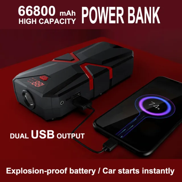 Portable Car Emergency Jump Starters 68800mAh Power Bank Booster Battery Charger 3