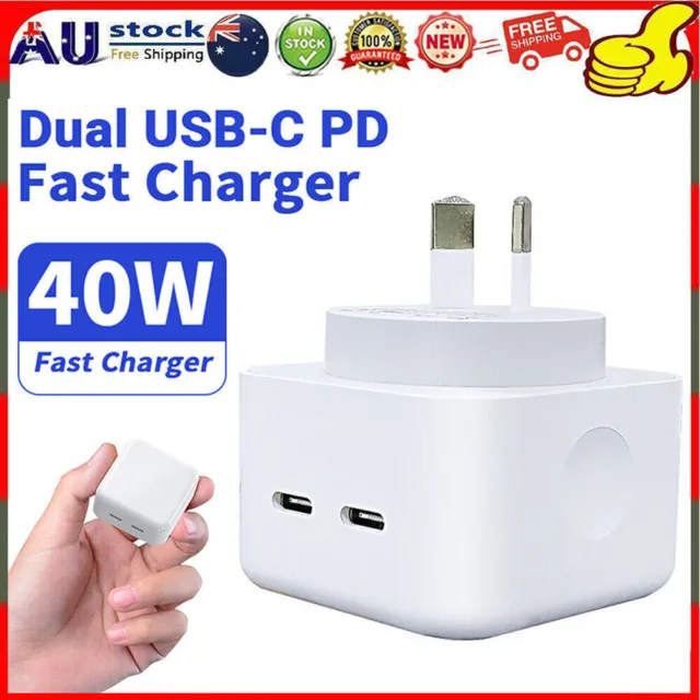 40W Fast Wall Charger Dual USB-C PD Power Adapter Dual Port For Samsung S23 S22