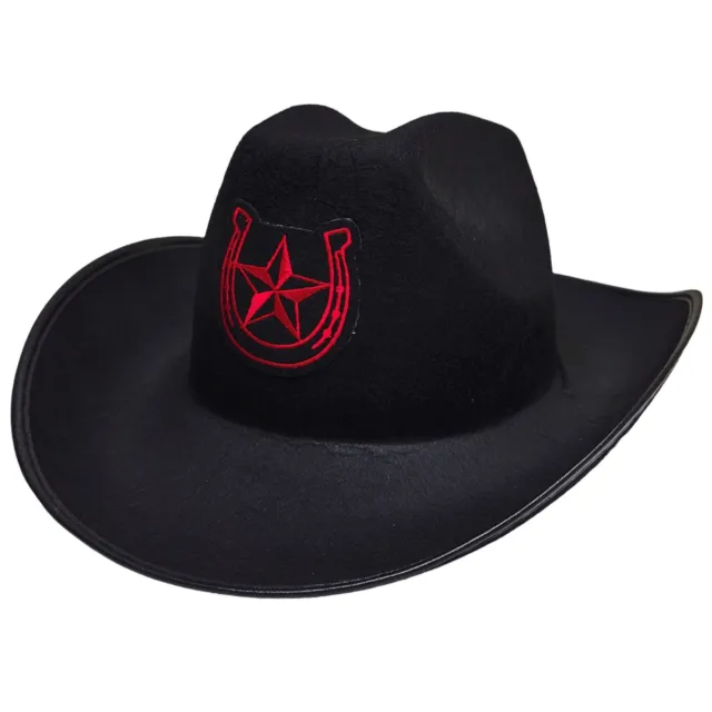 Cowgirl Hat Horseshoe Star Patch Chinstrap Cowboy Festival Costume Black 6198