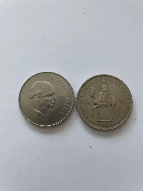 Coins - 1965 Sir Winston Churchill and Queen Elizabeth II Corona 1953 3 shilling