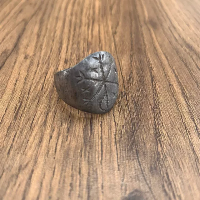 Very Old Rare Ancient Viking Ring Silver Artifact Engraved Authentic Stunning
