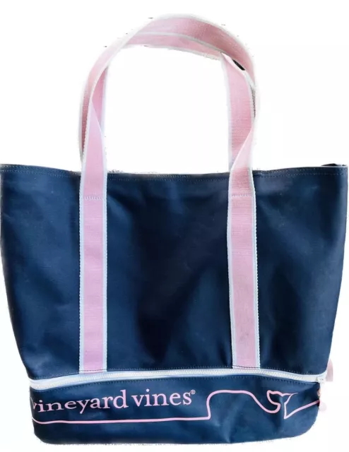 Vineyard Vines for Target Beach Tote Large Canvas Bag Navy Blue Pink Whale Logo