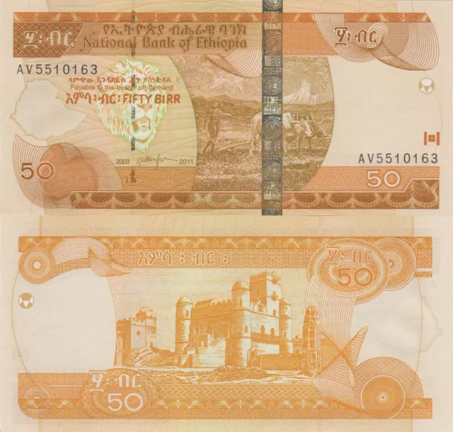 Ethiopia 50 Birr (2003-2011) - Farmer/Castle/p-51e UNC