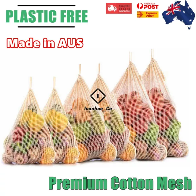 AUS Made Cotton Mesh Produce Bags Natural Eco-friendly Fruit Vegetable Grocery