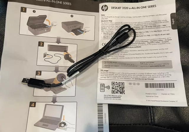 HP Deskjet 3520 e-All-In-One OEM Manual Getting Started Guide & Printer Cable
