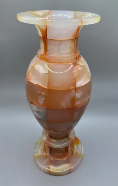 Large Vintage Heavy Orange Marble Onyx Vase Urn 25 cm Tall. c