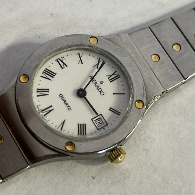 womens Movado Gold Accents White Dial 86-30-840, Pre Owned Running Nee Battery
