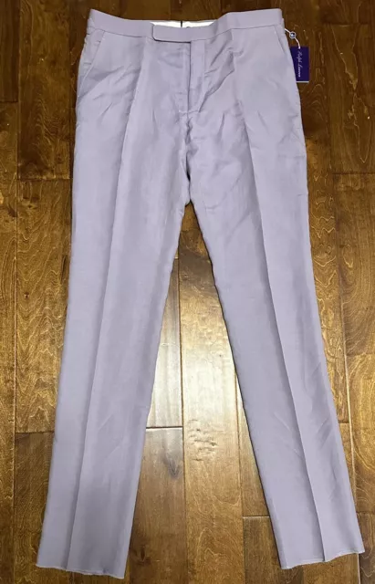 NWT $595 Ralph Lauren Purple Label Silk/Linen Flat Front Lila Pants Sz 38