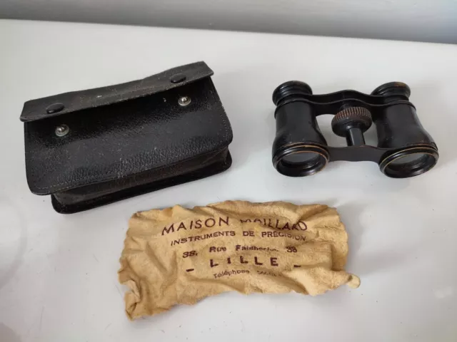 Magnifique petite paire de jumelle de théâtre ancienne + étui + chiffon - XXe