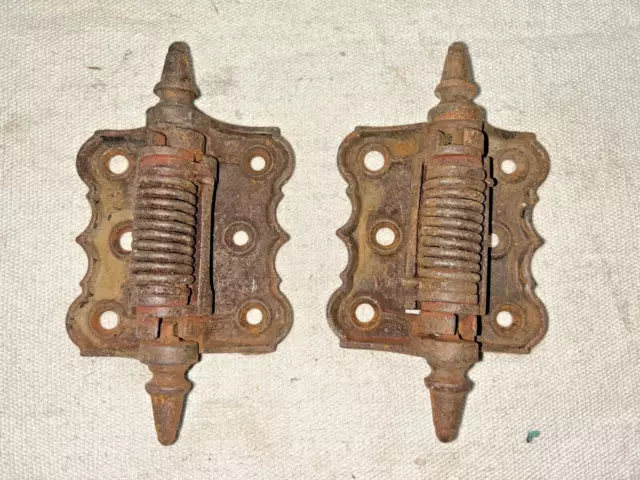 Pair 3” Vintage Antique Cast Iron Spring Loaded Screen Door Hinges