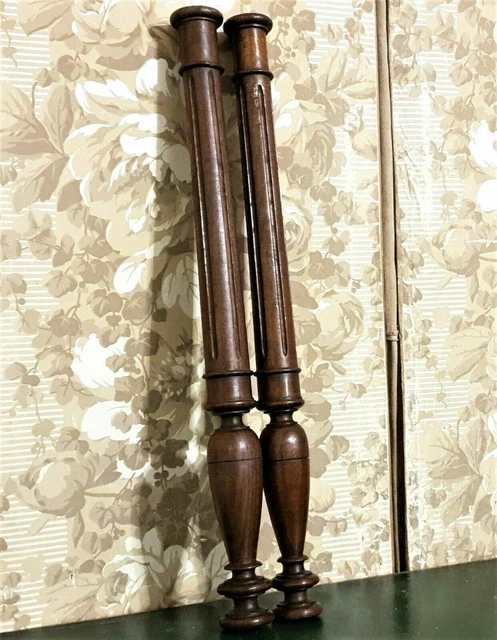 2 Baluster groove wood turned column - Antique french architectural salvage 25"