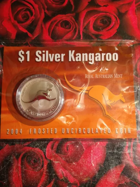 2004 Frosted UNC Coin Kangaroo 1oz .999 Fine Silver Queen Elizabeth II PORTRAIT