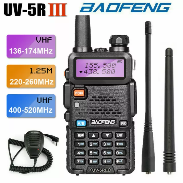 BAOFENG UV5R III Tri-Band VHF/UHF Two Way HAM Walkie Talkie Radio+Mic Speaker US