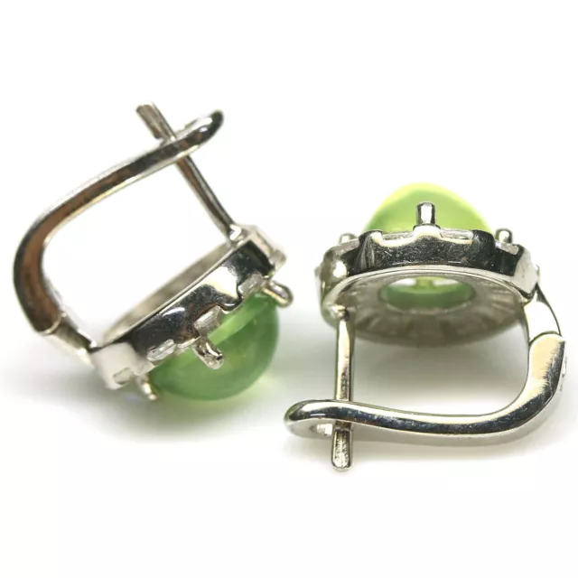 Non Chauffé 7 x 8 Mm. Vert Prehnite & Zircone Boucles 925 Argent Sterling 3