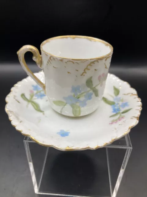 Haviland Limoges Demitasse Cup & Saucer Limoges France Blue Flower Gold