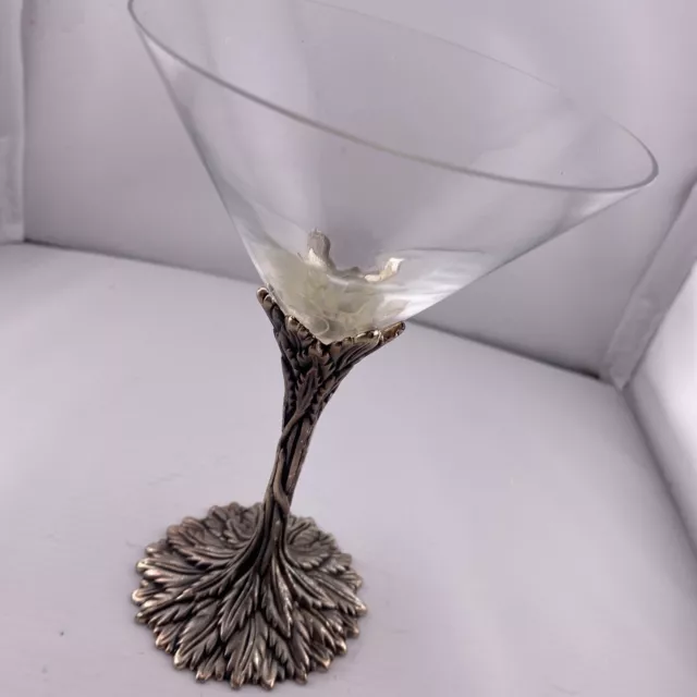 Grey Goose Vodka Martini Glass Pewter Stem Metal Vine Leaf Cocktail Crystal 7"