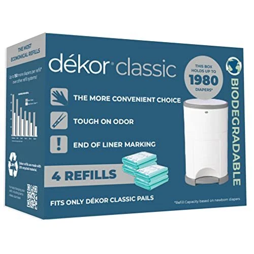 Diaper Dekor Classic Diaper Pail Liner Refills Biodegradable 4 Pack