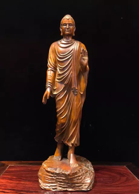 GY051-  17.5 X 6 X 6 CM  Boxwood Carving Figurine Statue : Ru lai Buddha Buddist