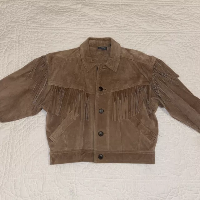 Vintage LizWear  Woman’s Leather Suede Fringed Jacket Brown Size Petite PP PS