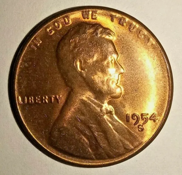 1954 S Usa Lincoln Head Penny - Small Cent - One Cent Coin - Wheat 1954-S - Bu