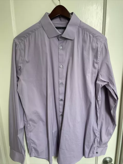 Theory Slim Fit Men's Purple Solid Button Up Dress Shirt Size 16.5