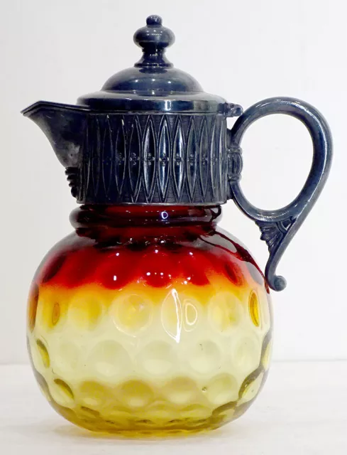 1880's Antique NEW ENGLAND Victorian AMBERINA Spot Optic ART GLASS Syrup Pitcher