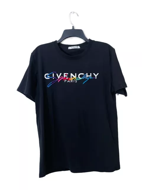 Givenchy Paris Mens Large Rainbow Signature Embroidered Logo T Shirt (Authentic)