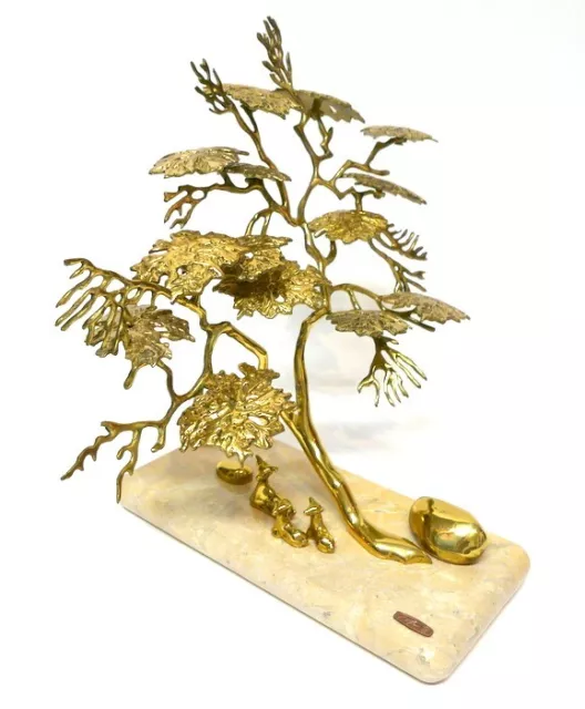 Bijan Mid Century Modern MCM Deer Cypress Tree Brass Sculpture 2