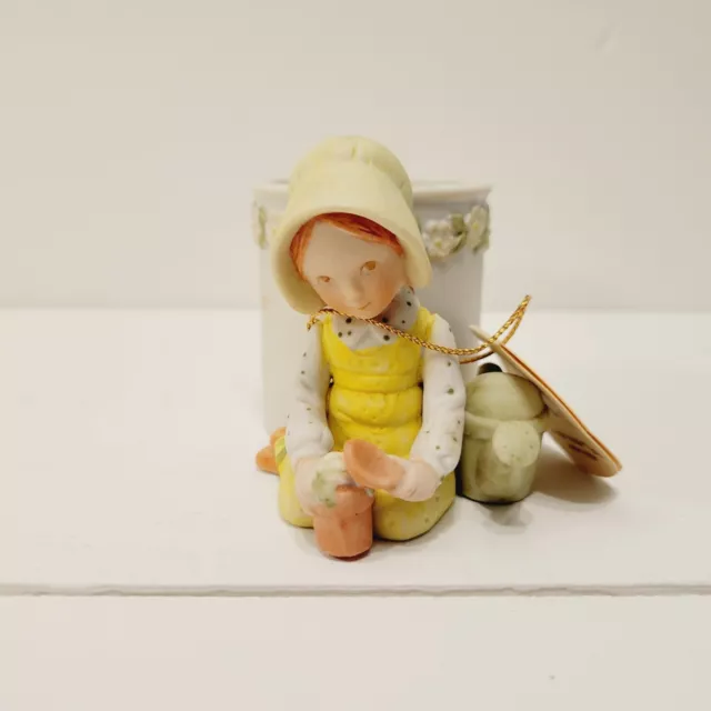 Vtg Holly Hobbie Porcelain Votive Candle Holder A Mother's Warmth Yellow Girl