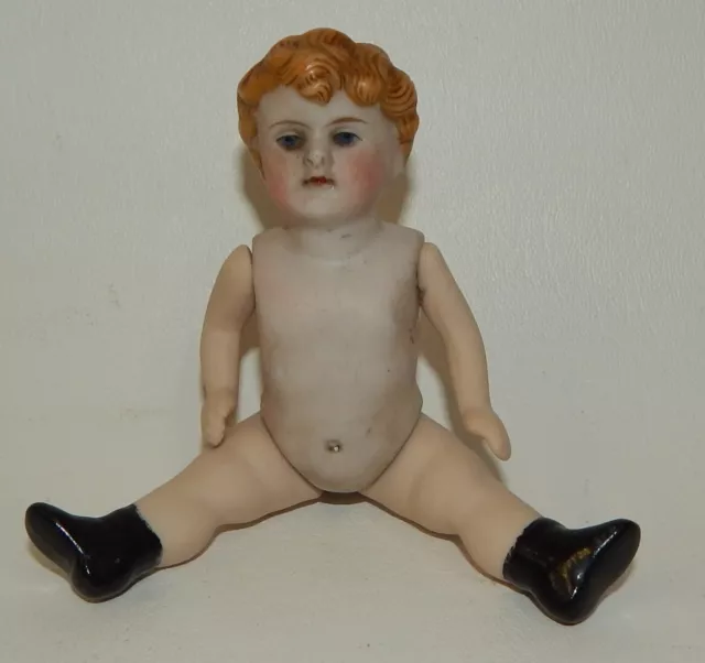 Antique Mini 4.5" Bisque Doll Painted Curly Hair